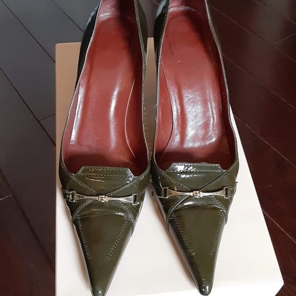Delman,Army Green Patent Leather Heels - Picture 2 of 8